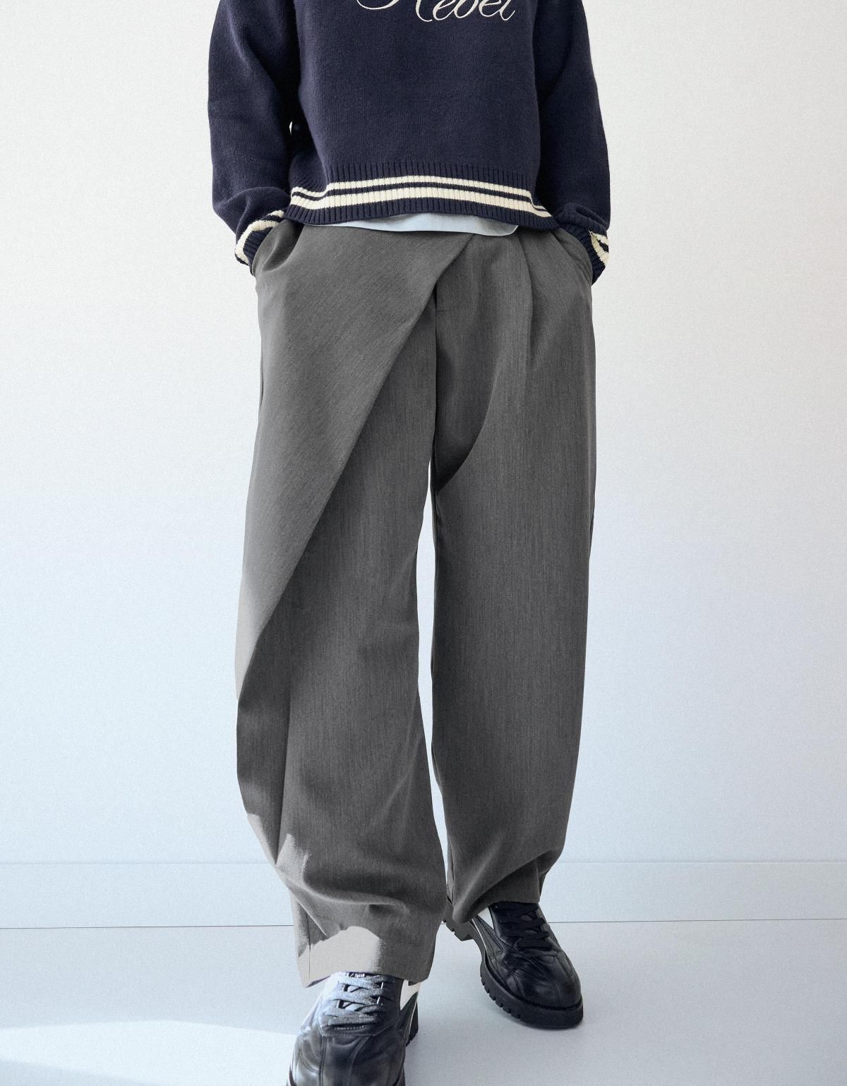 버쉬카 테일러드 크로스 웨이스트 와이드 팬츠 0904/710 DARK GREY - 상품 이미지