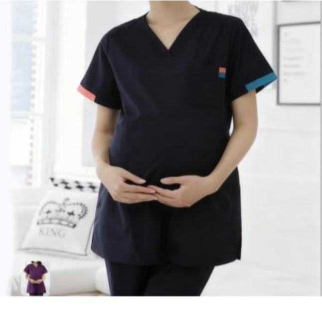 임산부 간호복 상의 근무복 치과 유니폼 의사 하의 병원 브이넥 네이비블루 S - 상품 이미지