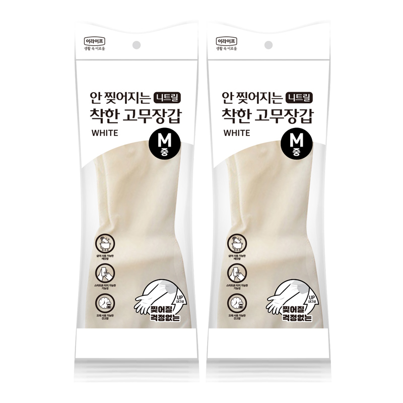 착한 안찢어지는 니트릴 고무장갑 M(중형), 화이트, 2개 - 상품 이미지