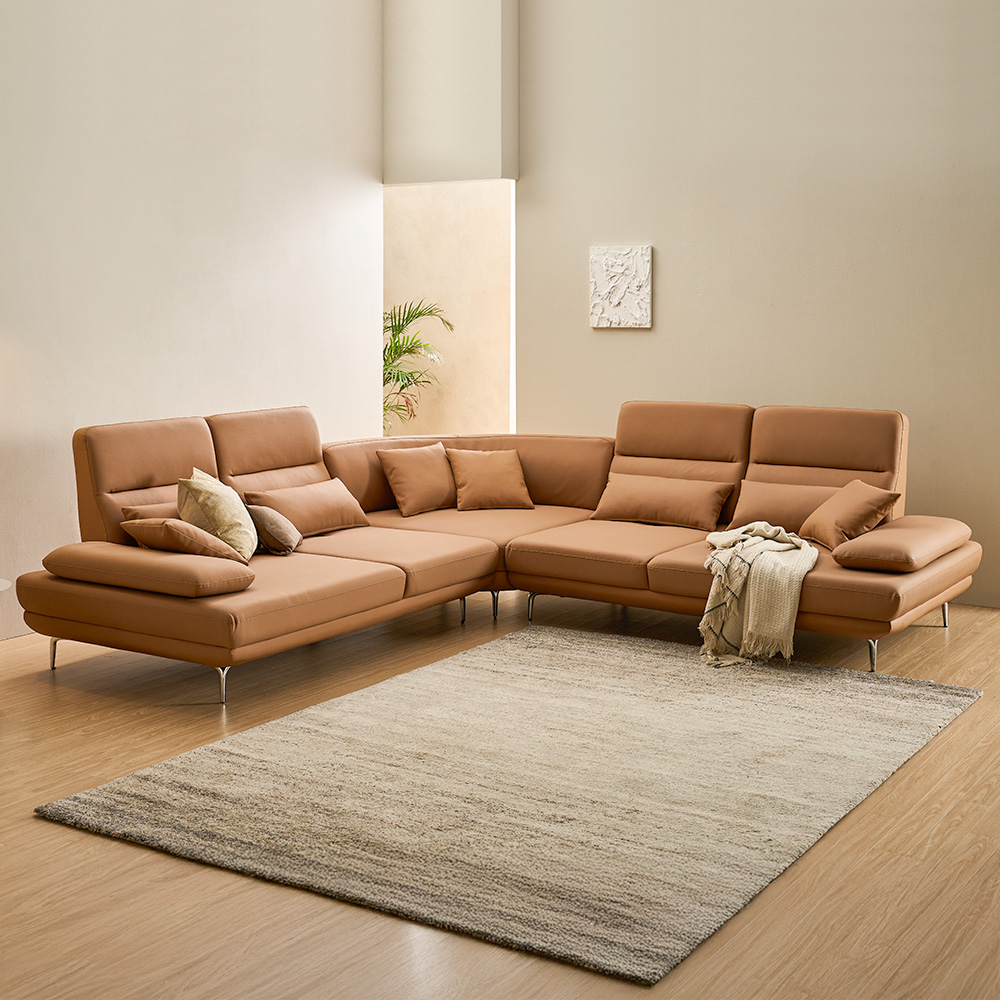 장인가구 도이 스윙 가죽소파 예쁜 비건 레더 고탄성 고급 넓은 소파 스툴미포함, 카멜브라운, 7인용