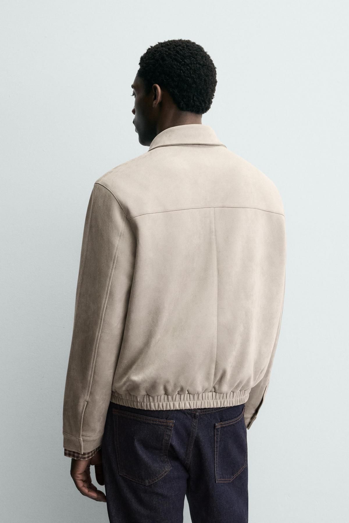 자라 페이크 스웨이드 지퍼 재킷 8574/600 LIGHT GREY - 상세 이미지 4