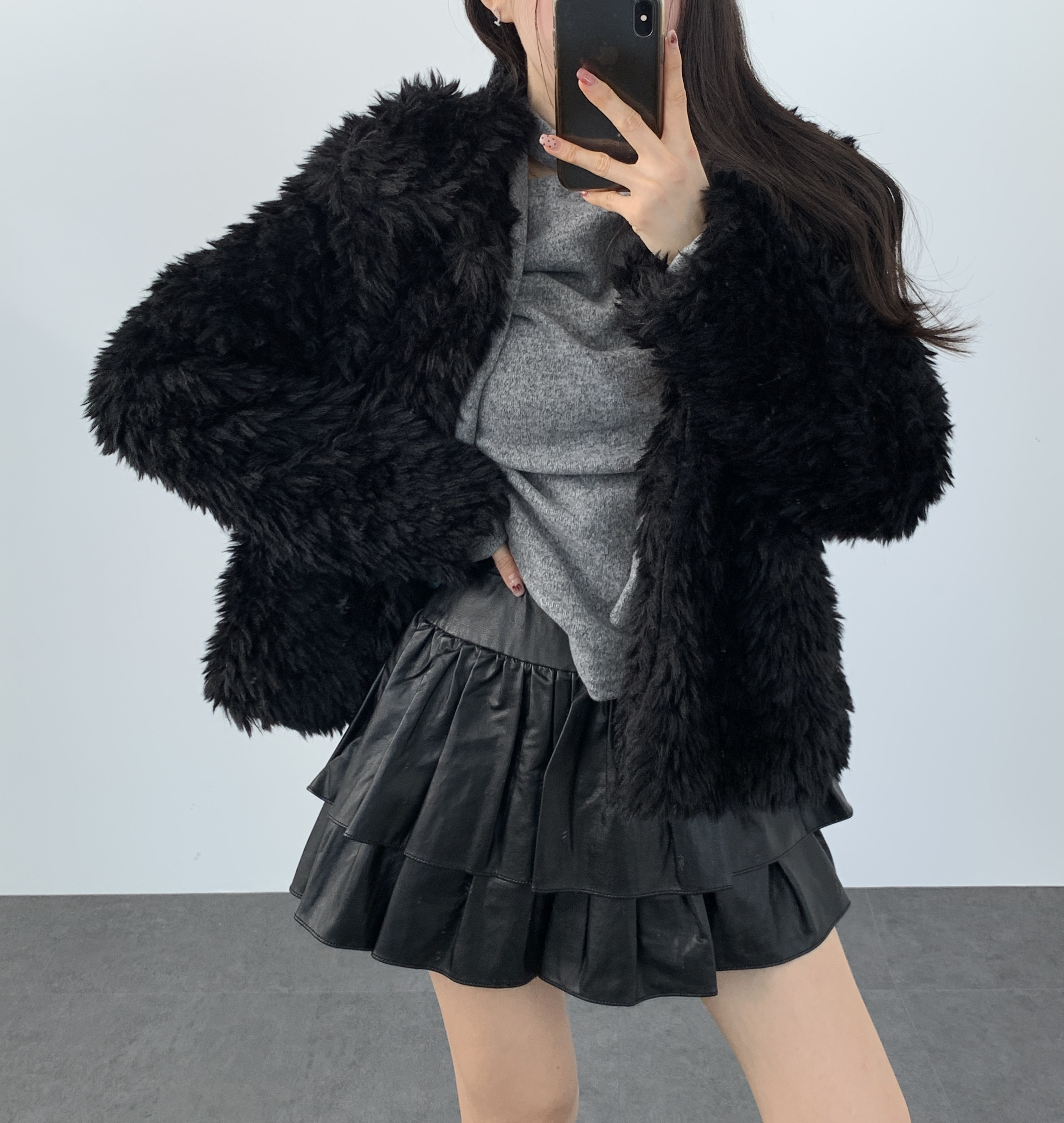 겨울 카라 퍼 하프 자켓 연말룩 페이크퍼 jk 이미지 7