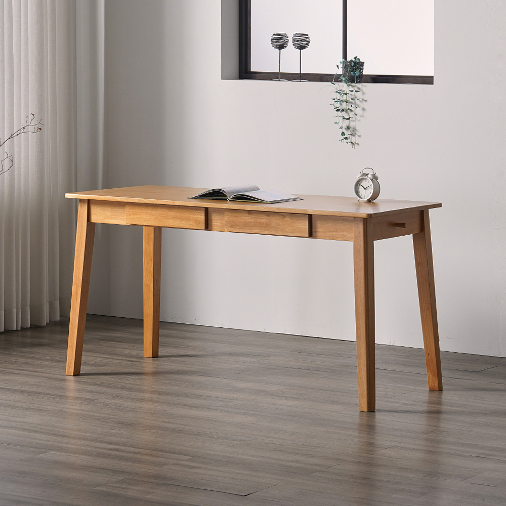 인테리어레시피 고무나무 원목 테이블 컴퓨터 책상 서재 1000x600mm, 브라운