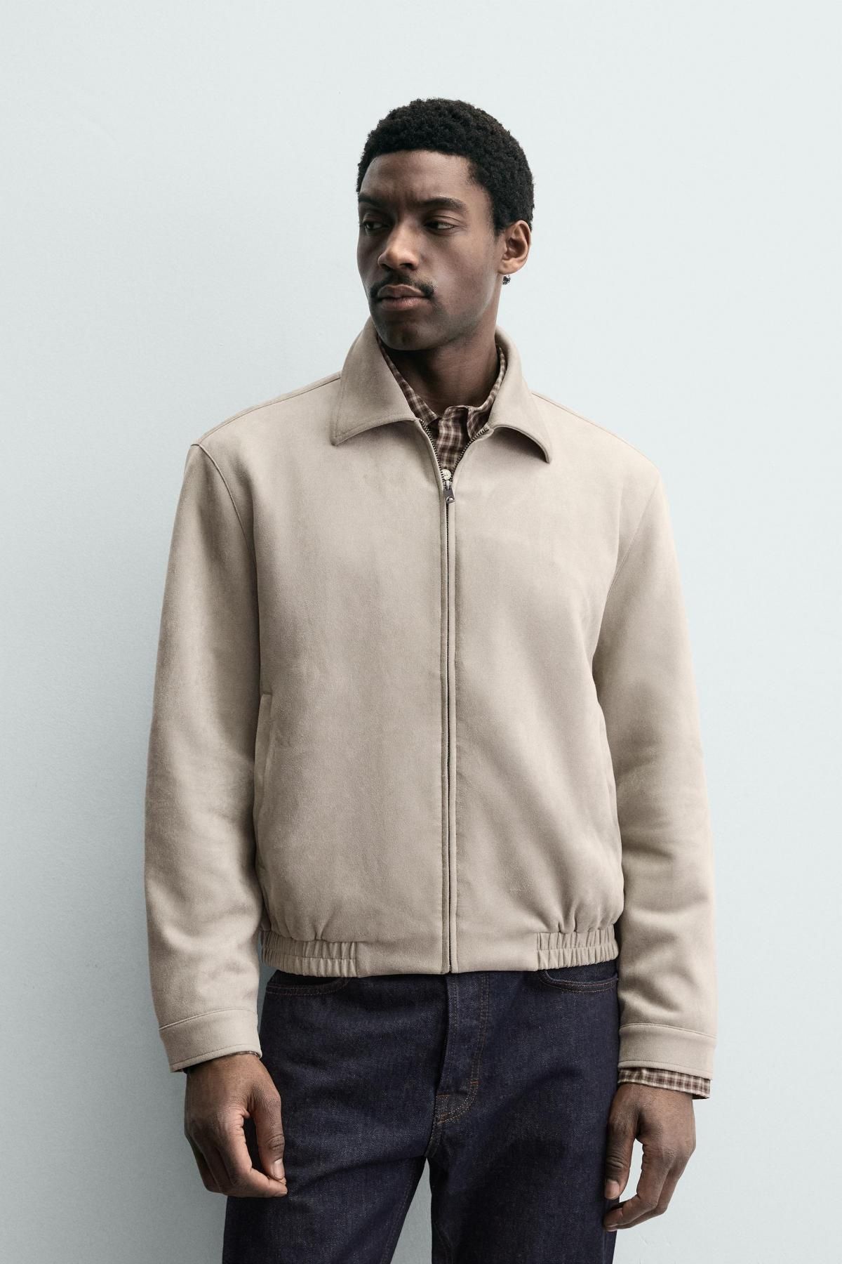 자라 페이크 스웨이드 지퍼 재킷 8574/600 LIGHT GREY - 상세 이미지 3
