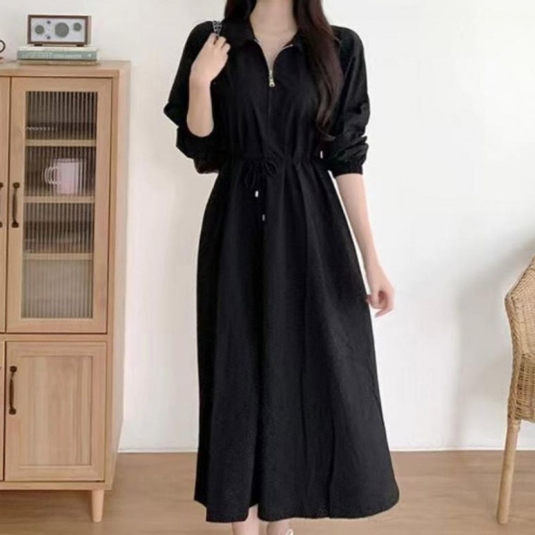 데일리 여성 집업 롱원피스 캐주얼 여자 카라 원피스 - 상품 이미지