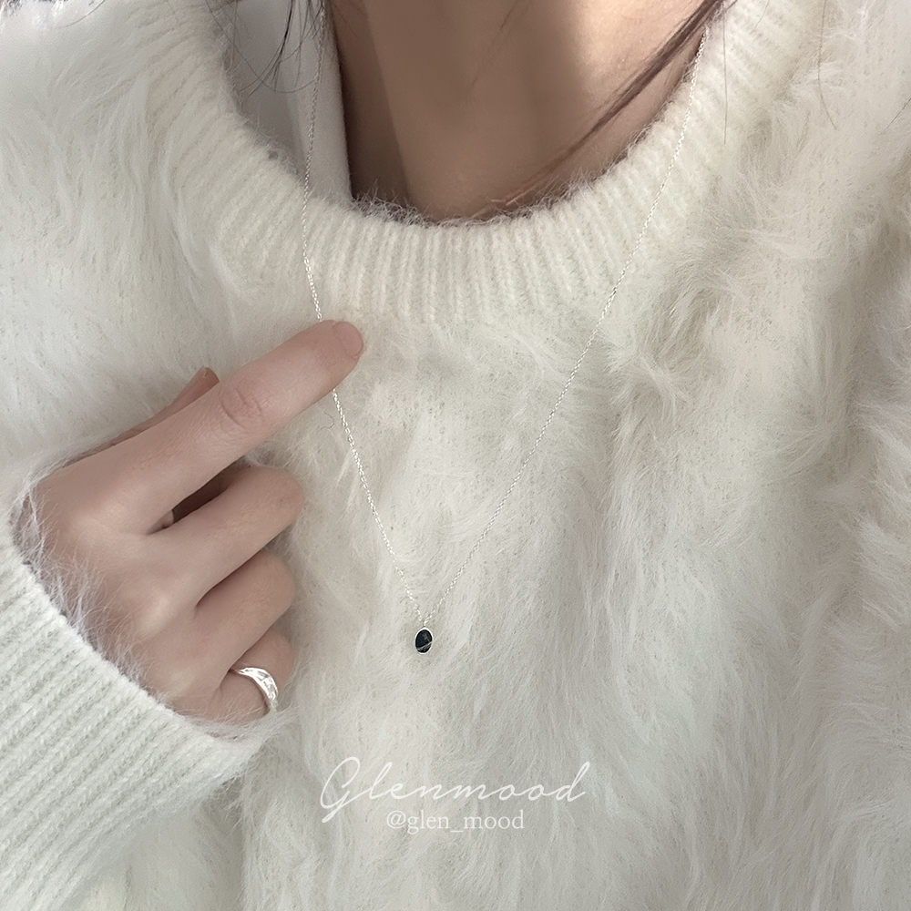 silver925 블랙 원석 수정 55cm 롱 목걸이 실버925 순은 - 상품 이미지