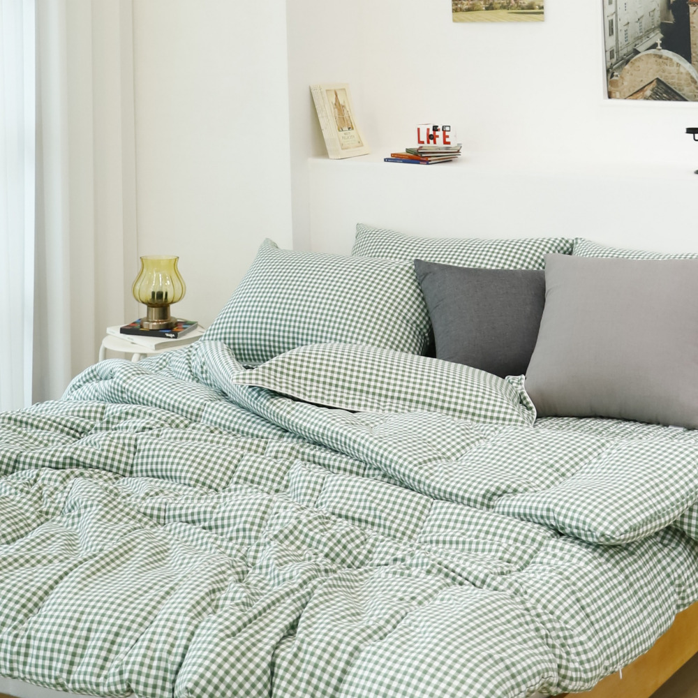 국내생산 체크 차렵이불 베게커버 매트 침구 풀세트 슈퍼싱글 3색