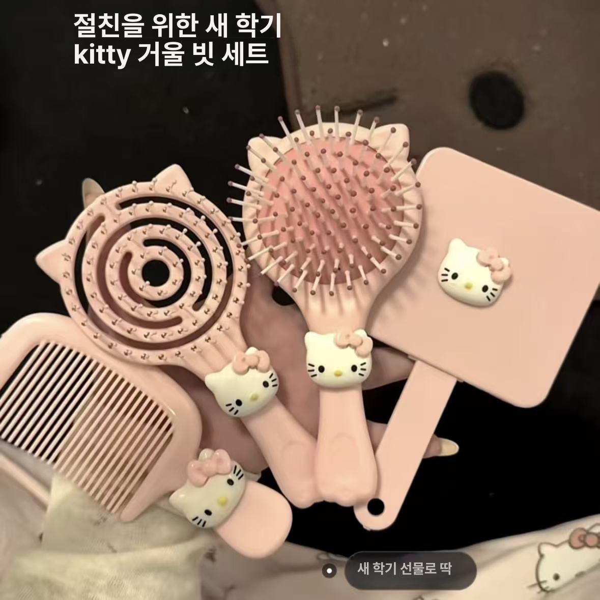 DIY 미러 빗 세트 귀여운 학생용 고급 거울 핑크 KT 캣 4종세트 - 상세 이미지 2