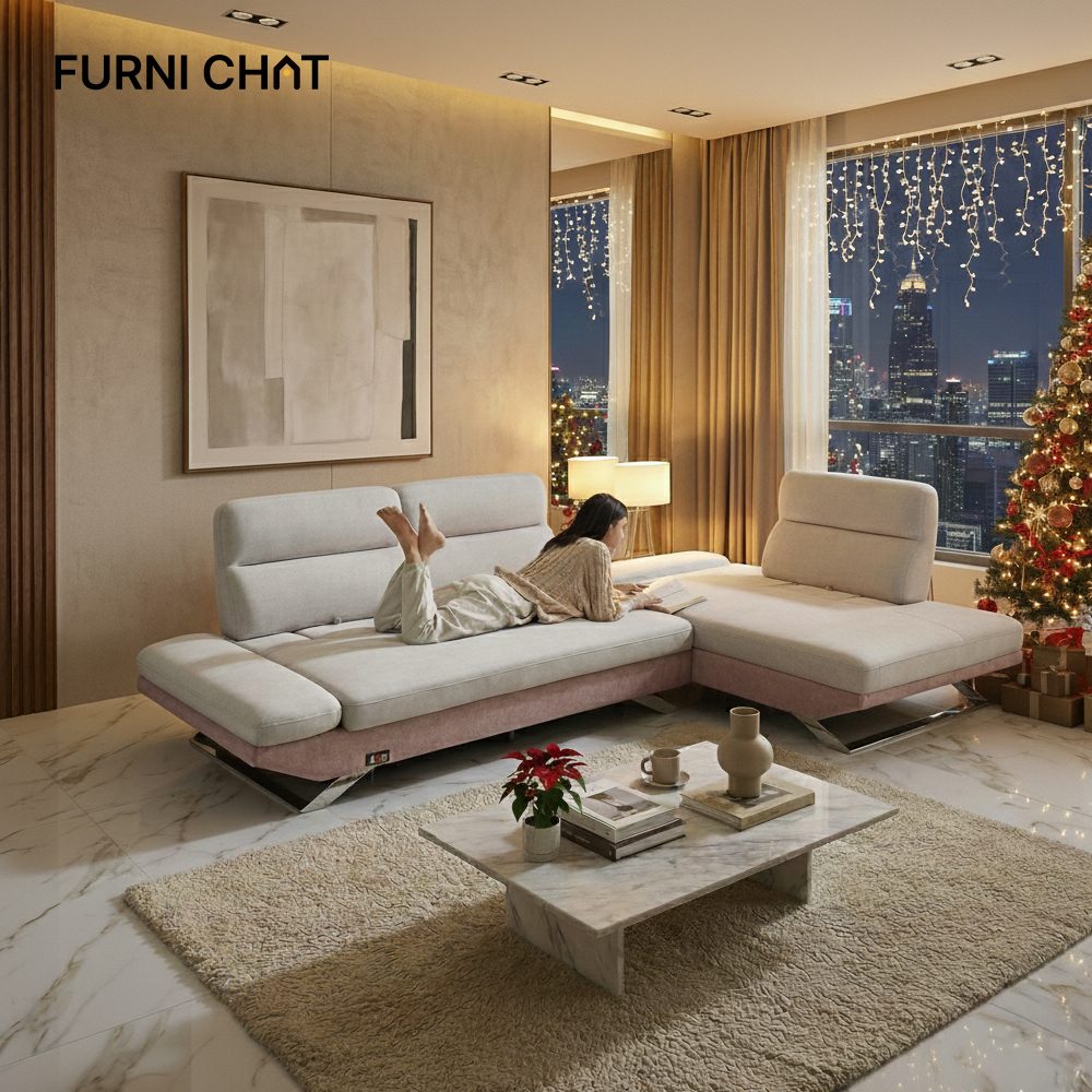 퍼니챗 아리아 조야 패브릭 이지클린 4인용 카우치소파 스윙소파