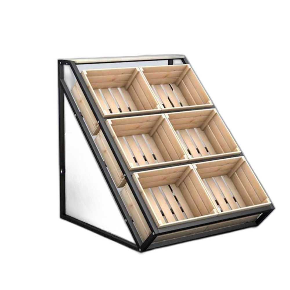 마트 진열대 야채 선반 채소 과일 보관 매장 진열용 110x95cm (단면/원목 6개/3단) - 상품 이미지