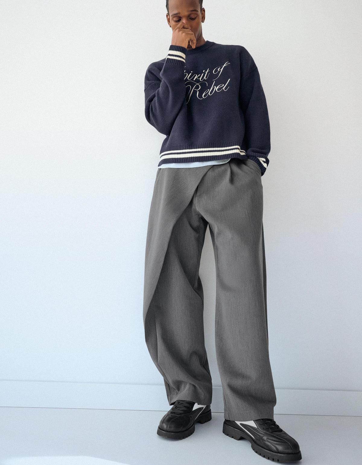 버쉬카 테일러드 크로스 웨이스트 와이드 팬츠 0904/710 DARK GREY - 상세 이미지 5