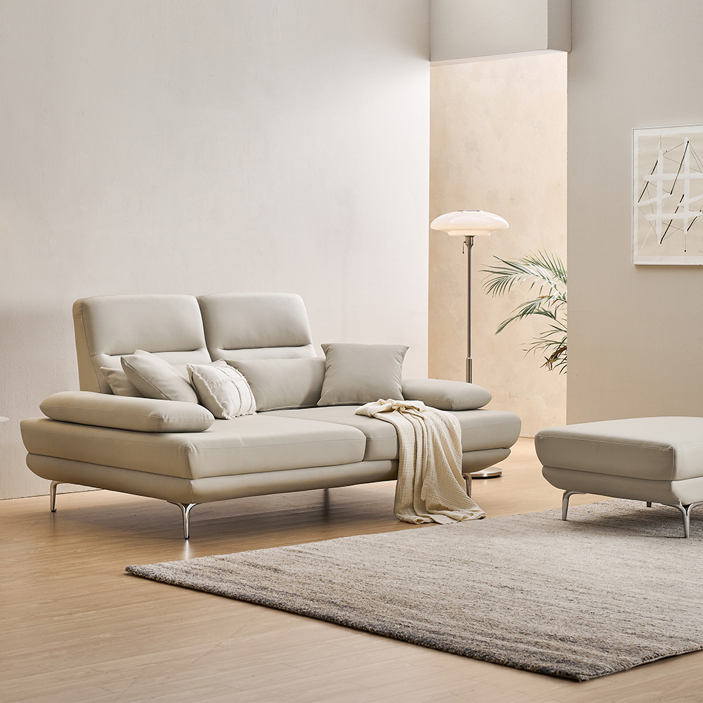 장인가구 도이 스윙 가죽소파 예쁜 비건 레더 고탄성 고급 넓은 소파 스툴포함, 카멜브라운, 3인용