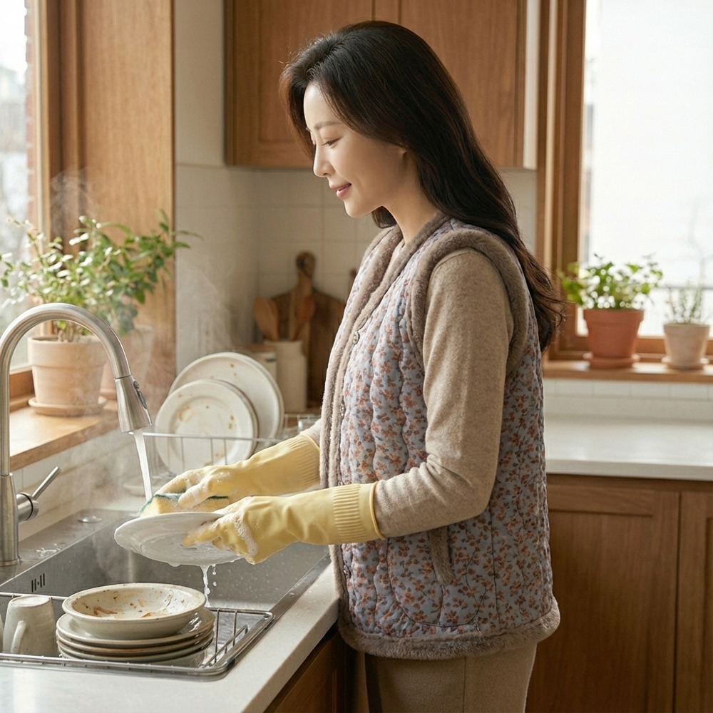 마벨로제 꽃무늬 김장조끼 할머니조끼 촌캉스룩 남녀공용 이미지 3