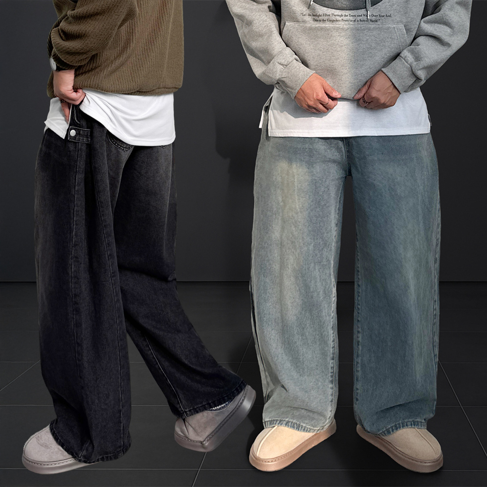 1+1 벌룬핏청바지 남자연청바지 흑청바지 - 메인 이미지