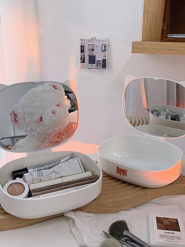 접이식 수납함 휴대용 화장 거울 학생용 데스크탑 정리함 혼합 색상 스티커 미포함 - 상세 이미지 2