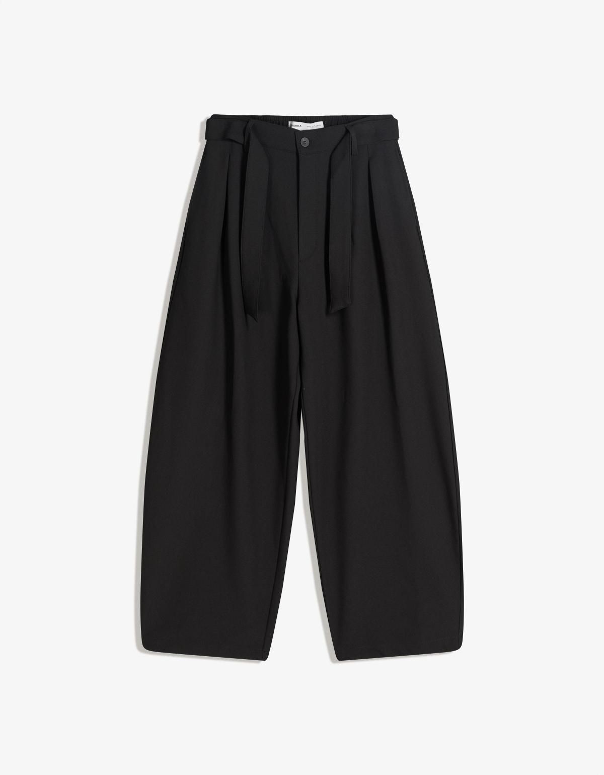 버쉬카 와이드 배럴핏 테일러드 벨트 팬츠 1256/168 BLACK - 상세 이미지 4