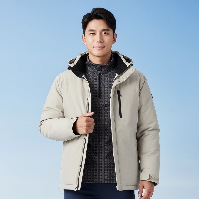 MILLET 밀레 아웃도어 남성 겨울 후드내장 덕다운 오리털 패딩점퍼 K/베이지, 100 - 메인 이미지