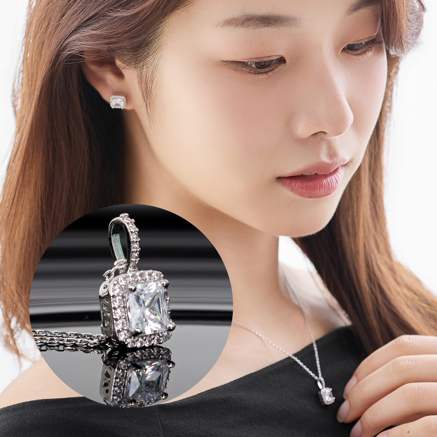루블리 다이아몬드 글로우 스퀘어 여성 목걸이 브라스 18k 골드 도금 여자 선물 - 상세 이미지 4