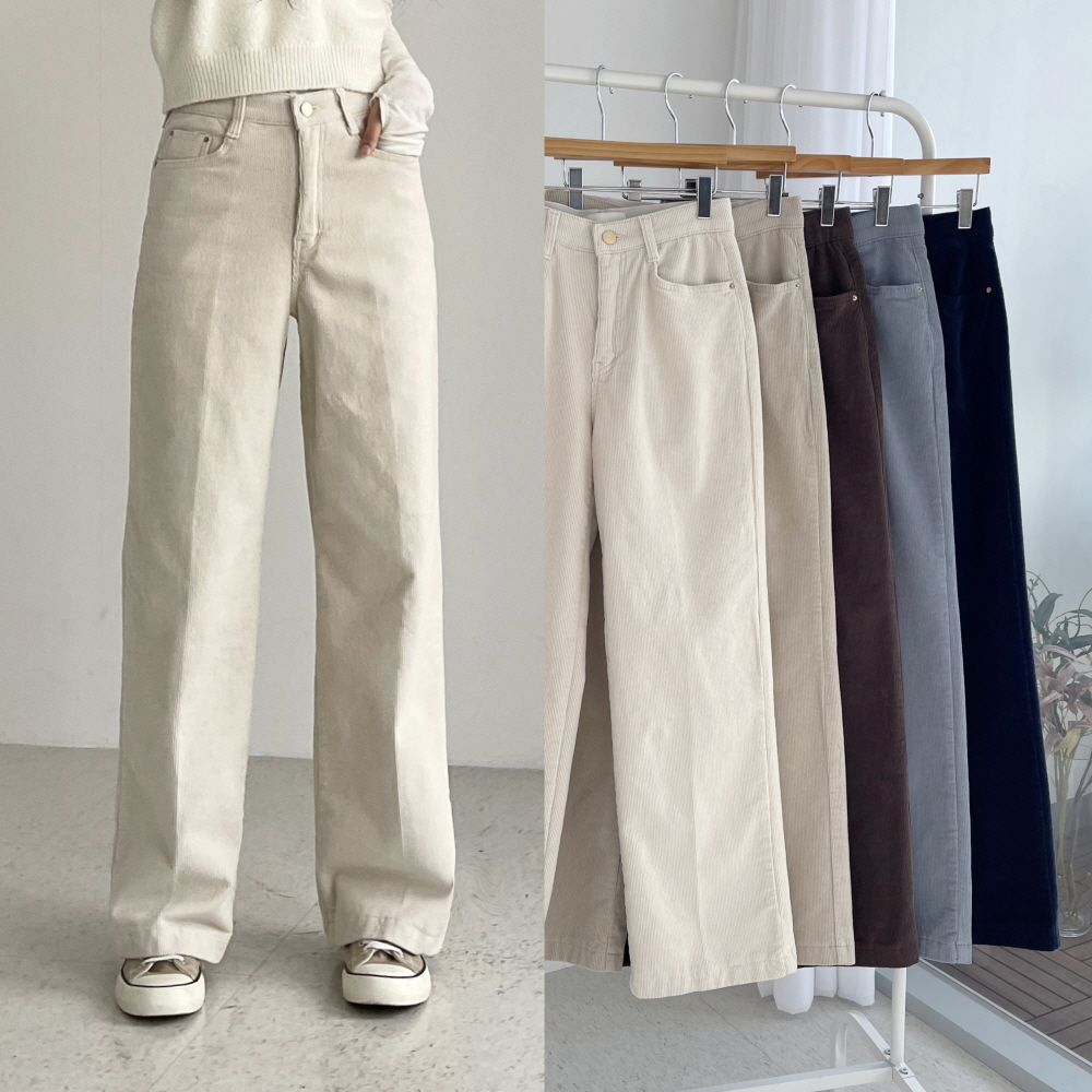 코듀로이팬츠 겨울 기모 스판 히든밴딩 스트레이트 일자핏 여성골덴바지 크림색 브라운 노엘 제품 이미지