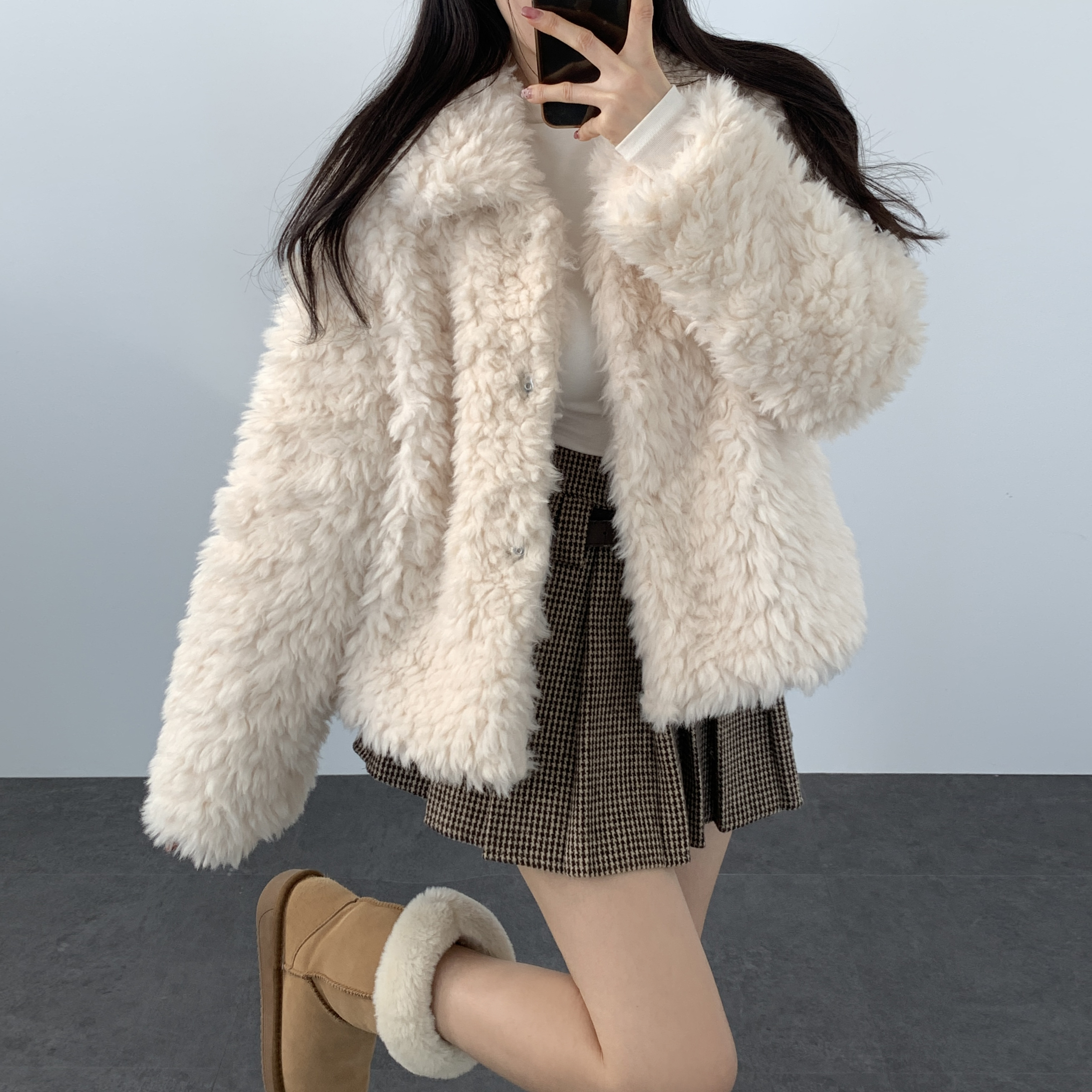 겨울 카라 퍼 하프 자켓 연말룩 페이크퍼 jk - 상세 이미지 2