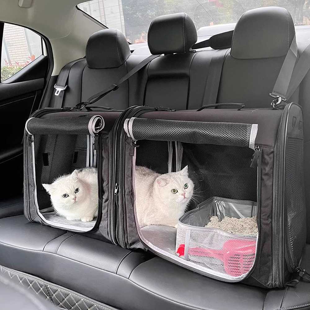 펫 케이지 차량용 고양이 이동식 캐리어 드라이브용 90x43cm(본체 2개) - 상세 이미지 3