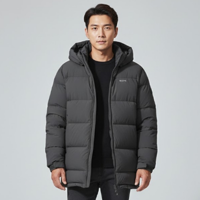 네파 남자 겨울 25FW 아웃도어 털빠짐 방지 구스다운 미드 패딩점퍼 그레이, 95 - 상품 이미지