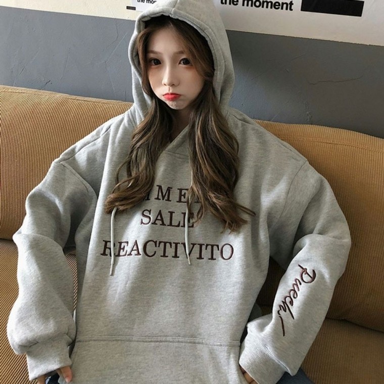 레터링 여성 후드티 루즈핏 여자 기모 긴팔 티셔츠 - 상품 이미지