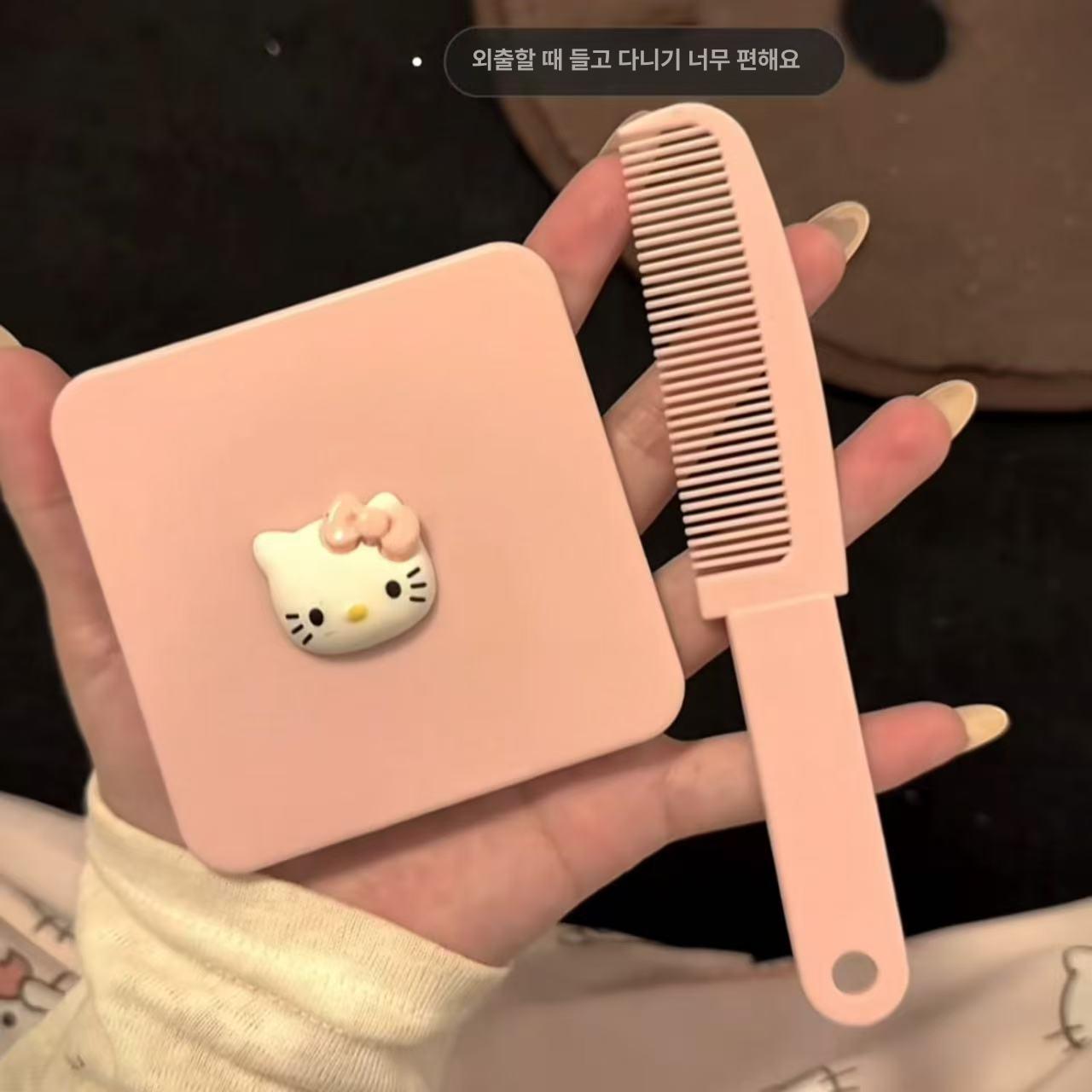 DIY 미러 빗 세트 귀여운 학생용 고급 거울 핑크 KT 캣 4종세트 - 상세 이미지 5