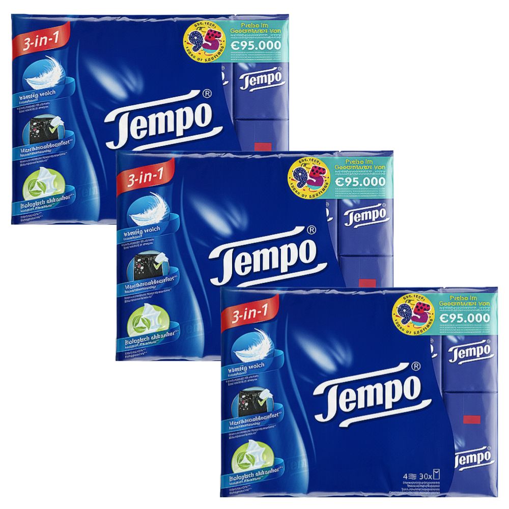 템포 휴지 tempo 포켓 티슈 휴대용 4겹 화장지 10매, 90팩 - 상품 이미지