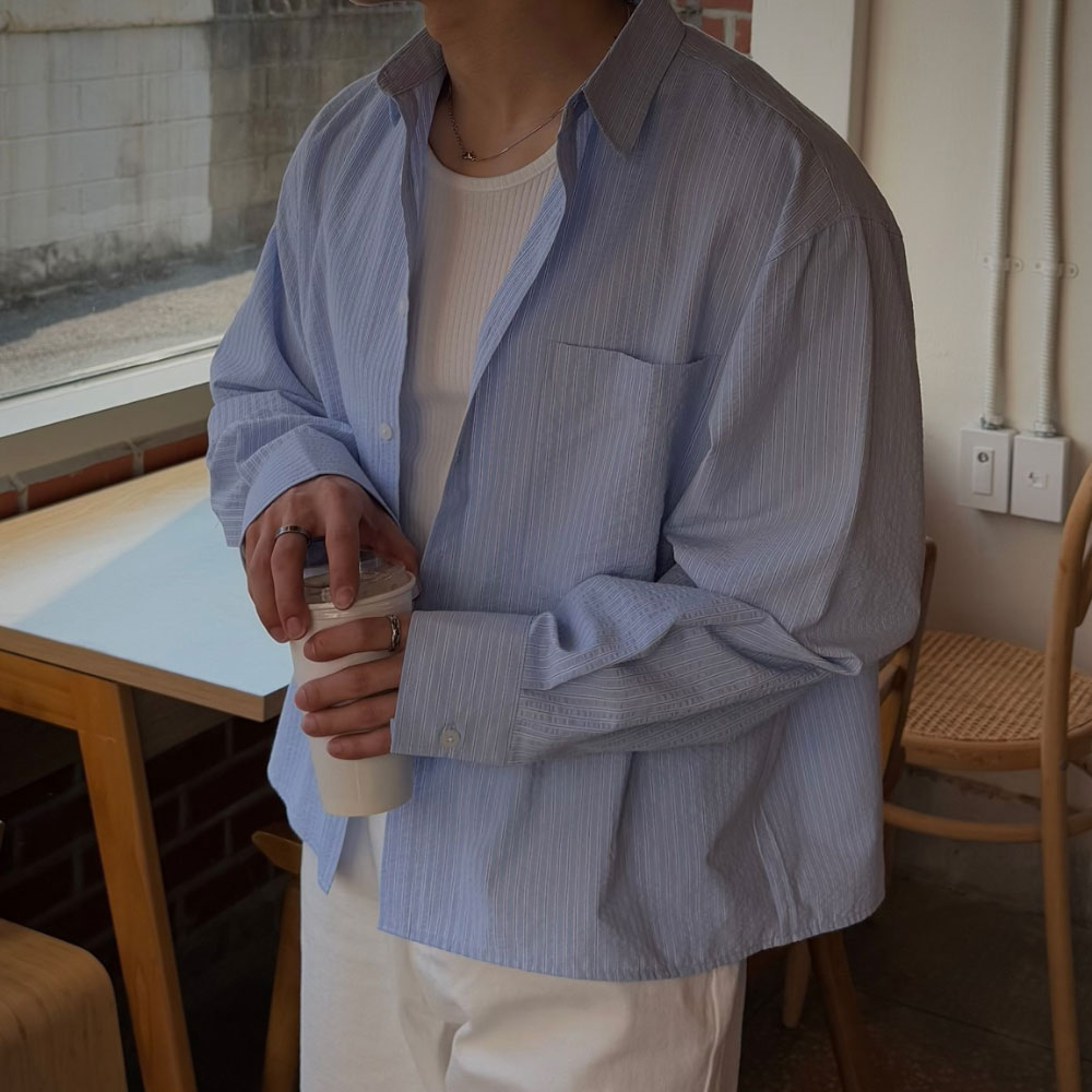 아웃핏 남자 셔츠 스트라이프 크롭 로아 3color 이미지 8