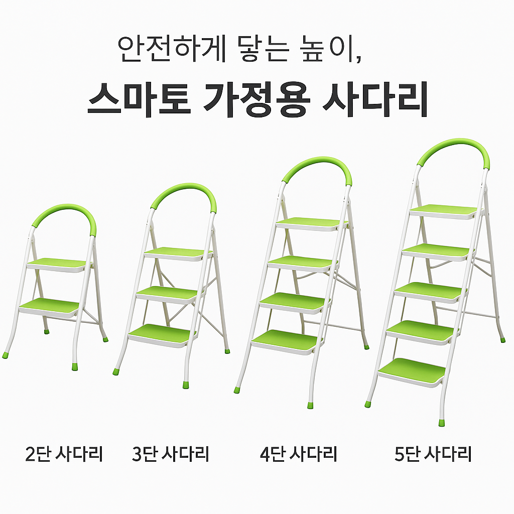 스마토 가정용사다리 접이식 안전발판 인테리어 경량형 계단형 2단, 그린 - 상세 이미지 2