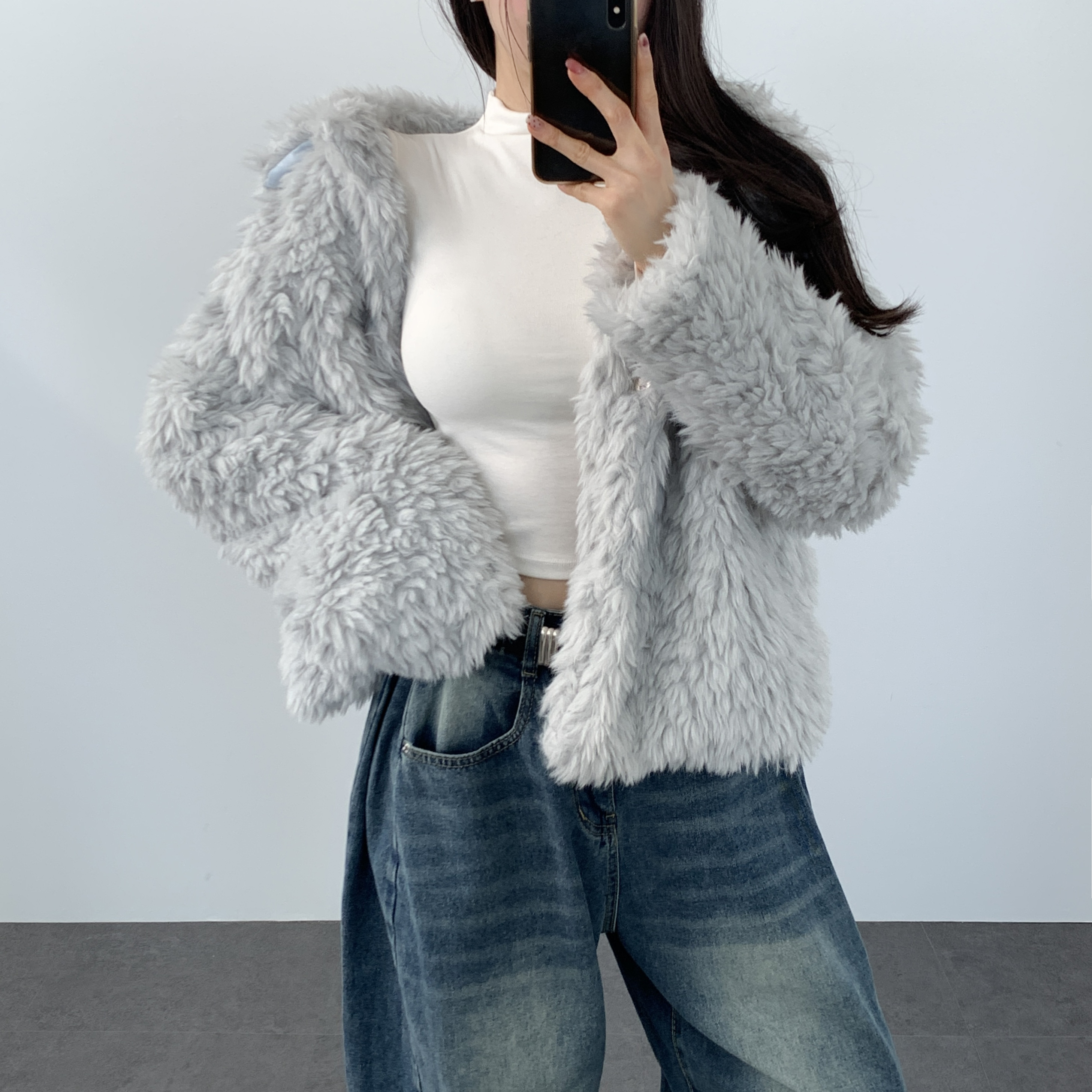 겨울 카라 퍼 하프 자켓 연말룩 페이크퍼 jk - 상세 이미지 5