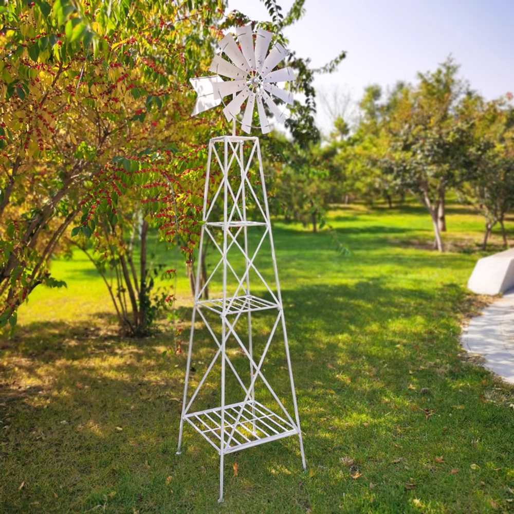대형 바람개비 철제 가든 인테리어 조경 장식 오브제 화이트 - 상세 이미지 3