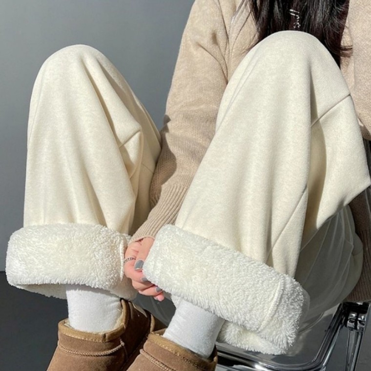 데일리 여성 와이드 팬츠 기모 밴딩 바지 스트링 여자 겨울 긴바지 - 메인 이미지