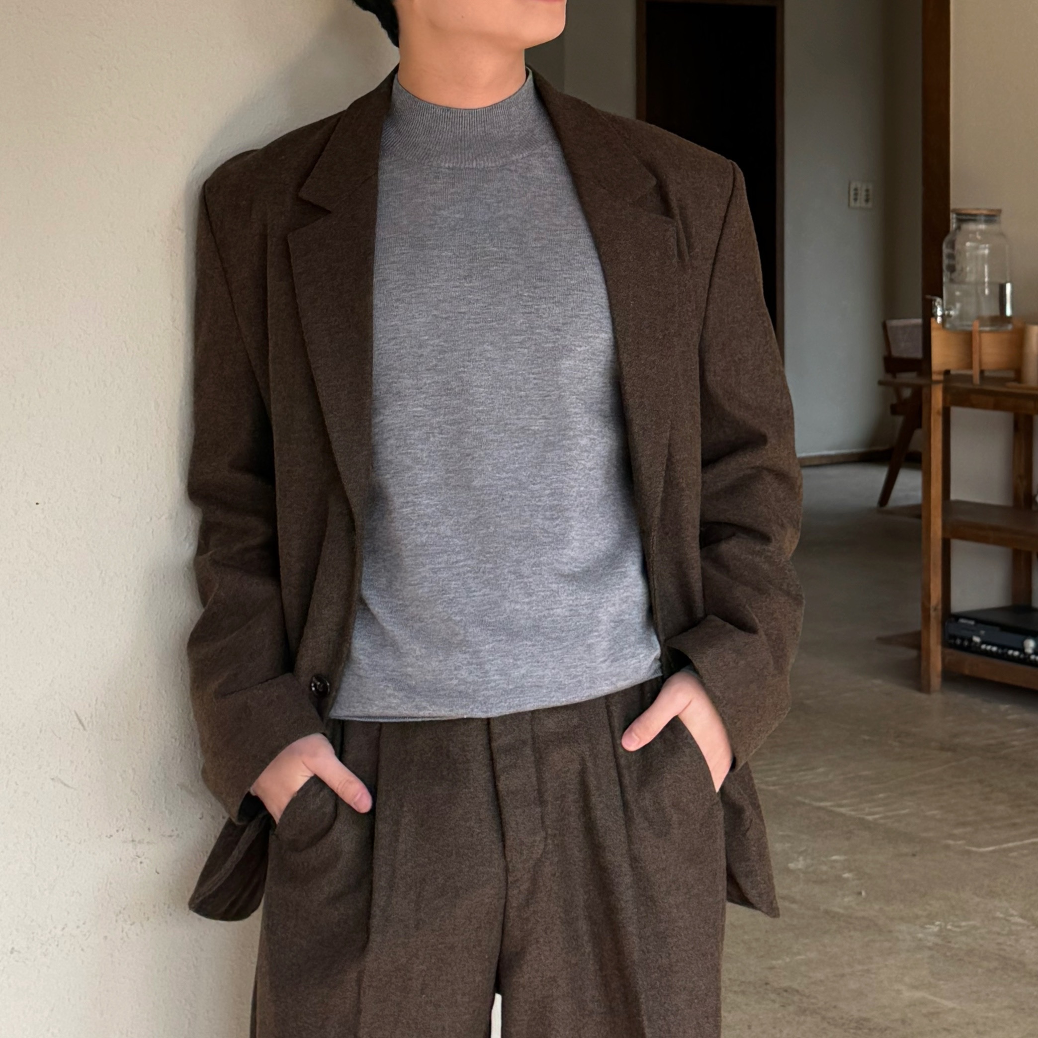 (남녀공용) 윈터 프리미엄 울 루즈 블레이저 자켓 / 겨울 결혼 하객 정장 셋업 수트 - 상세 이미지 4