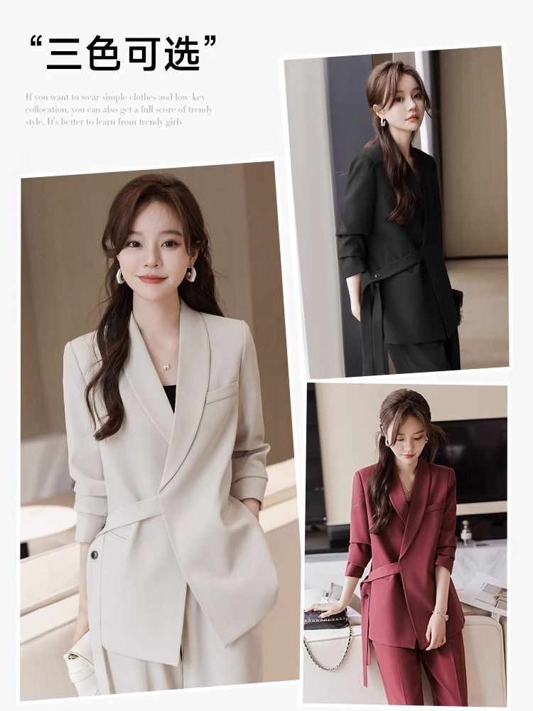 빅사이즈 정장패션 럭셔리 남성봄정장 여성 여자셋업 아이보리색 정장(벨트) S - 상세 이미지 2