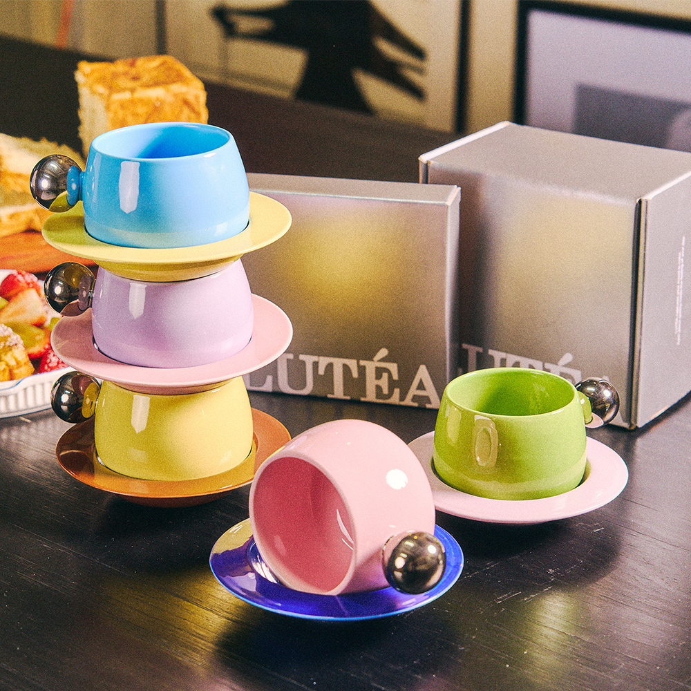 루테아 FLO MUG + PLATE(3color) 머그컵 플레이트 세트 백금도금 핸드메이드 - 상품 이미지
