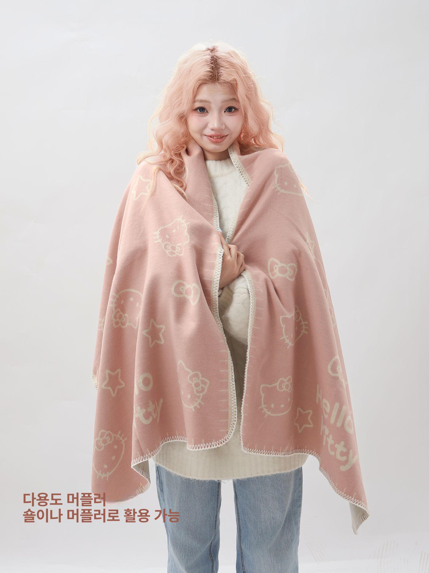 헬로 키티 양면 스카프 숄 마후라 머플러 산리오 블랙 테두리 - 상세 이미지 5
