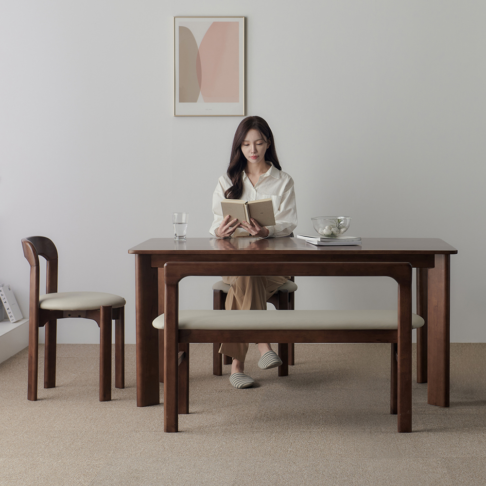 스코나 파인즈 원목 식탁세트 4인 식탁+의자2+벤치1, 1400mm, 월넛 - 상세 이미지 2