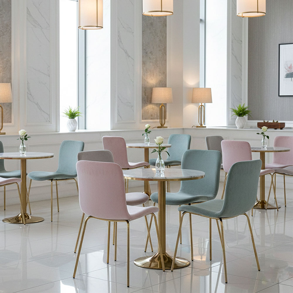 쇼콜라 인테리어 디자인 골드벨벳 카페체어 식탁 의자