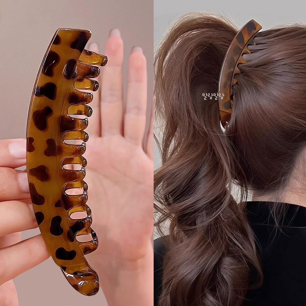 단색 레오파드 바나나집게핀 긴머리 포니테일 데일리머리핀 이미지 7