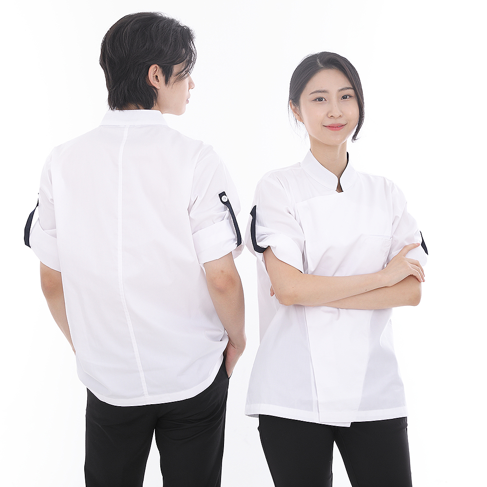 (2color)크로스넥 속단추 칠부조리복 롤업조리복 세프복 주방유니폼 - 상세 이미지 2