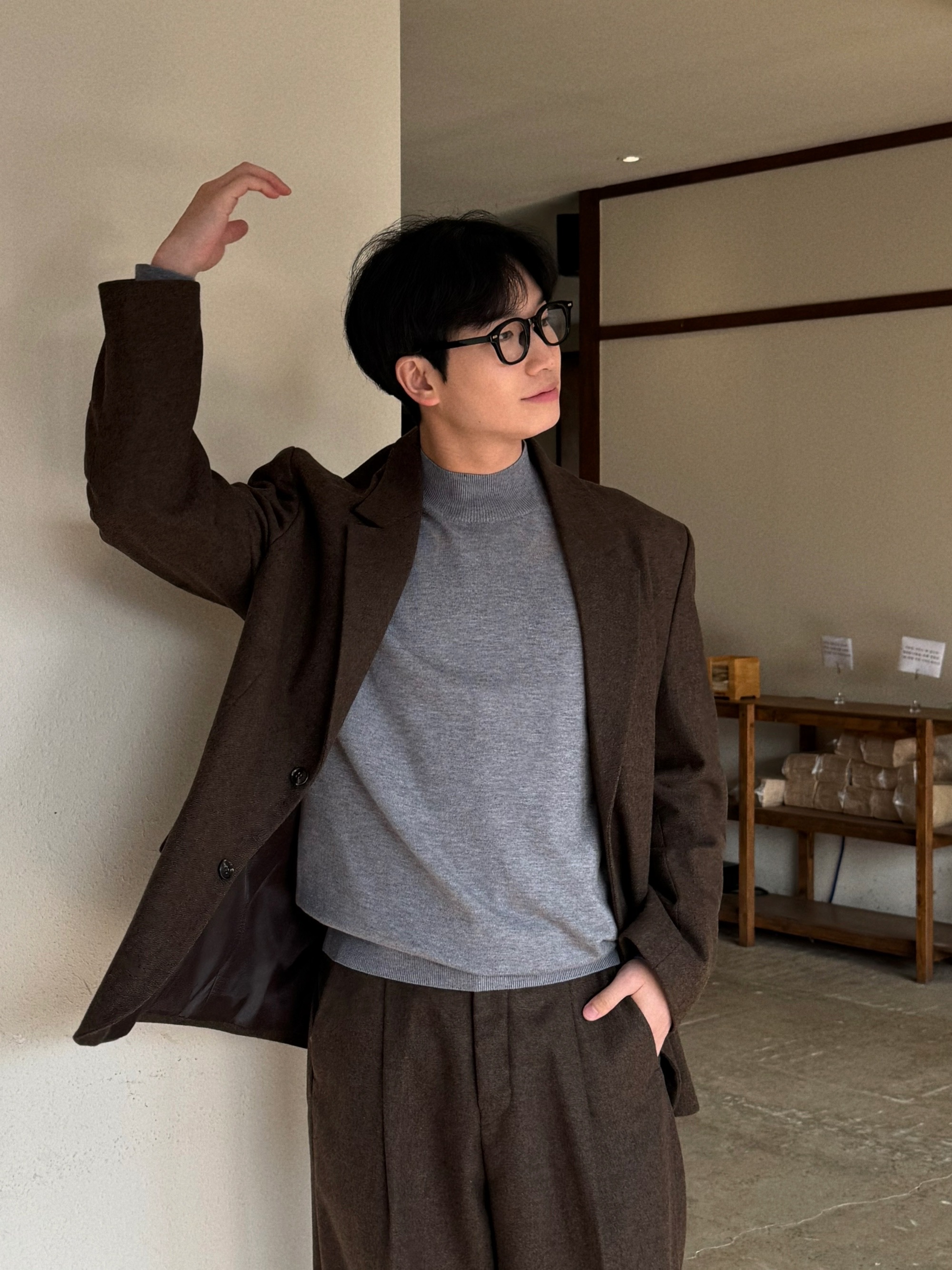 (남녀공용) 윈터 프리미엄 울 루즈 블레이저 자켓 / 겨울 결혼 하객 정장 셋업 수트 - 상세 이미지 3