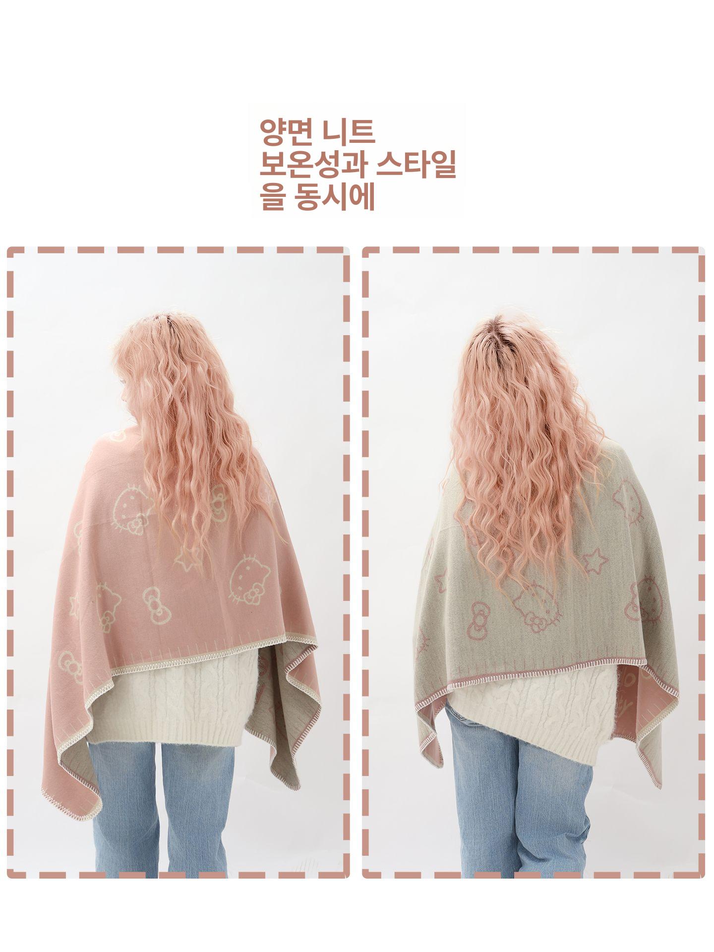 헬로 키티 양면 스카프 숄 마후라 머플러 산리오 블랙 테두리 - 상세 이미지 2
