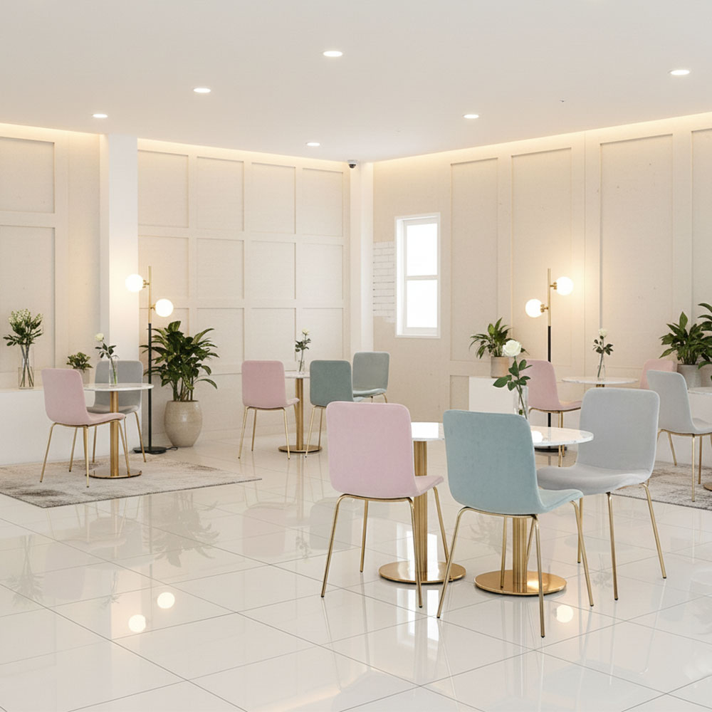 쇼콜라 인테리어 디자인 골드벨벳 카페체어 식탁 의자