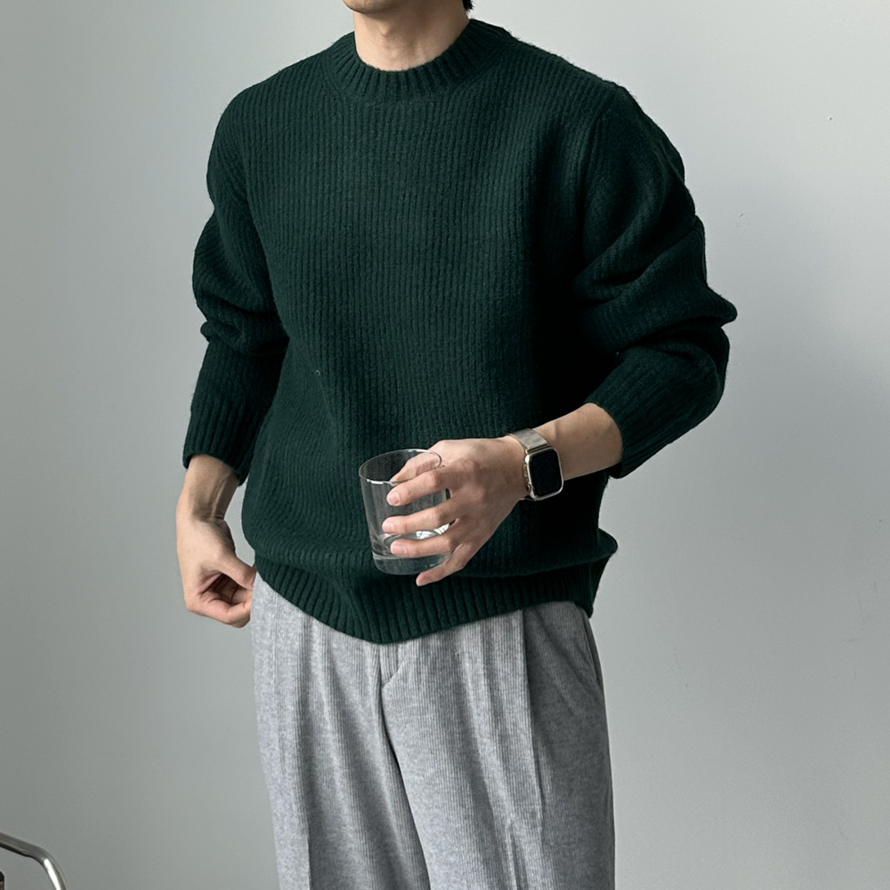 남자 니트 두꺼운 오버핏 알파카 빨간 레드 울 니트 남자 스웨터 - 상세 이미지 3