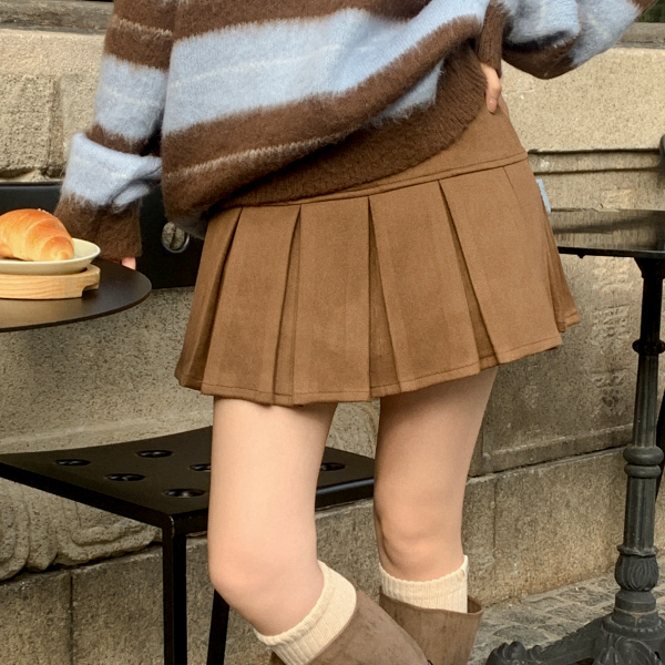 (속바지안감) 스웨이드 플리츠 미니 스커트 sk7597 제품 이미지