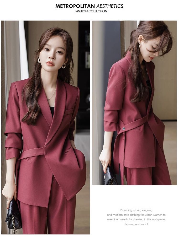 빅사이즈 정장패션 럭셔리 남성봄정장 여성 여자셋업 아이보리색 정장(벨트) S - 상세 이미지 4