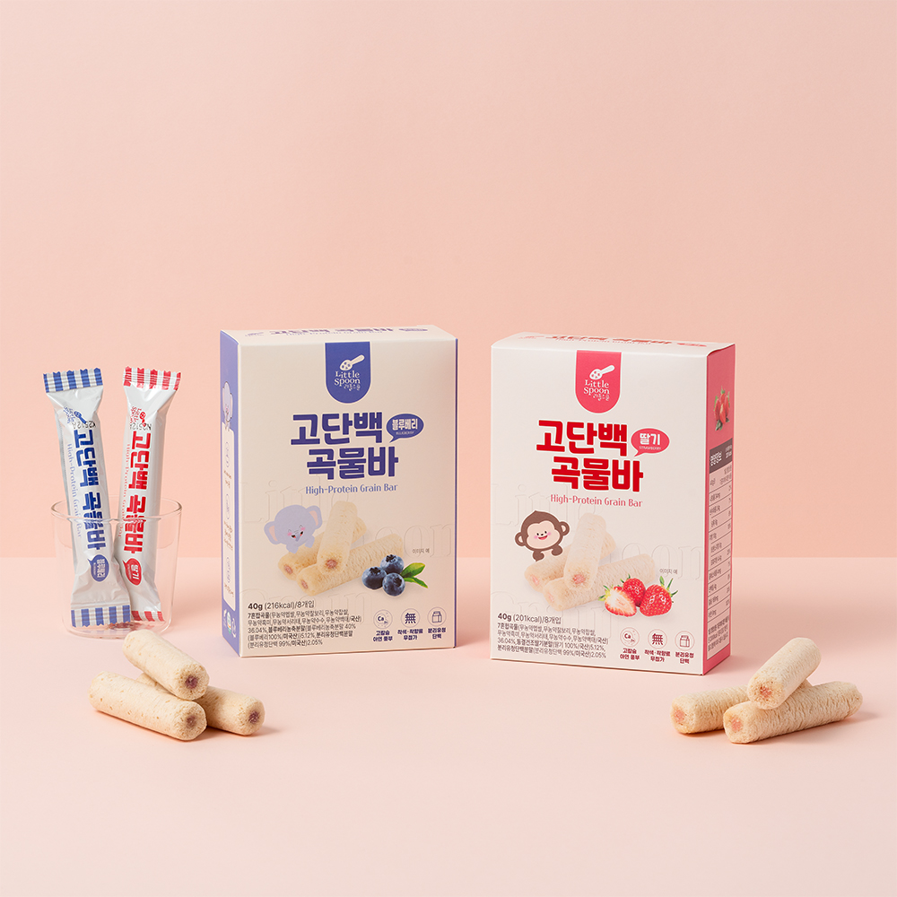 리틀스푼 고단백 곡물바 아기 유아 곡물 과자 어린이 간식 딸기 블루베리 이미지 6
