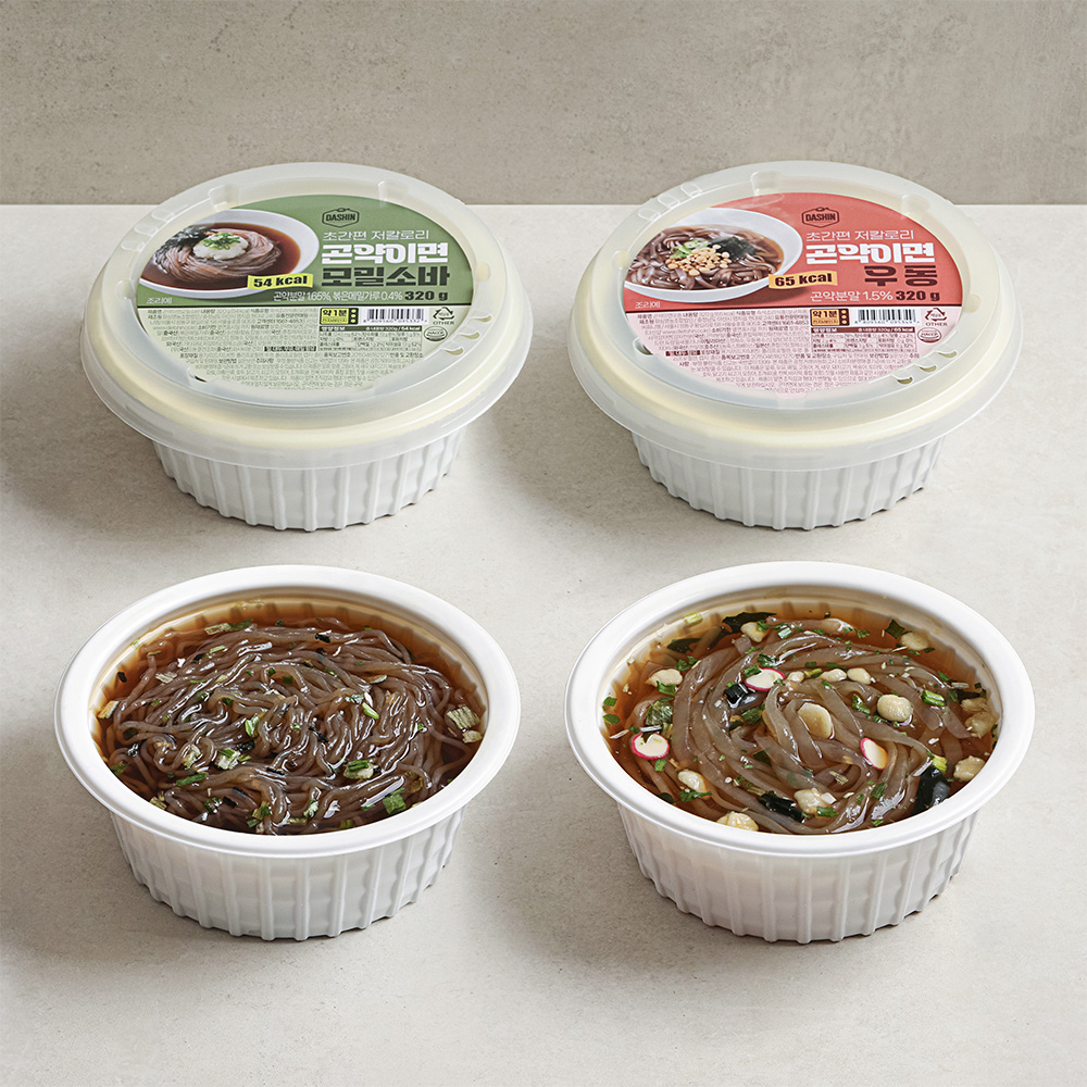 다신샵 54kcal 바로먹는 곤약이면 2종 4개 / 노밀가루 발효곤약 모밀소바 우동 - 상세 이미지 2